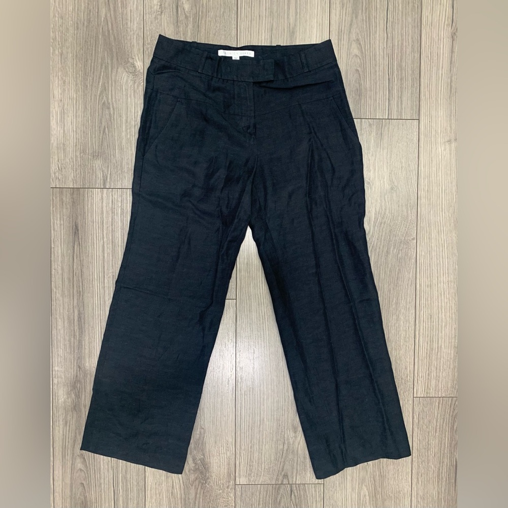 Veronica Beard Women's Ankle Pants Black Wide Leg Linen‎ Blend Size 2